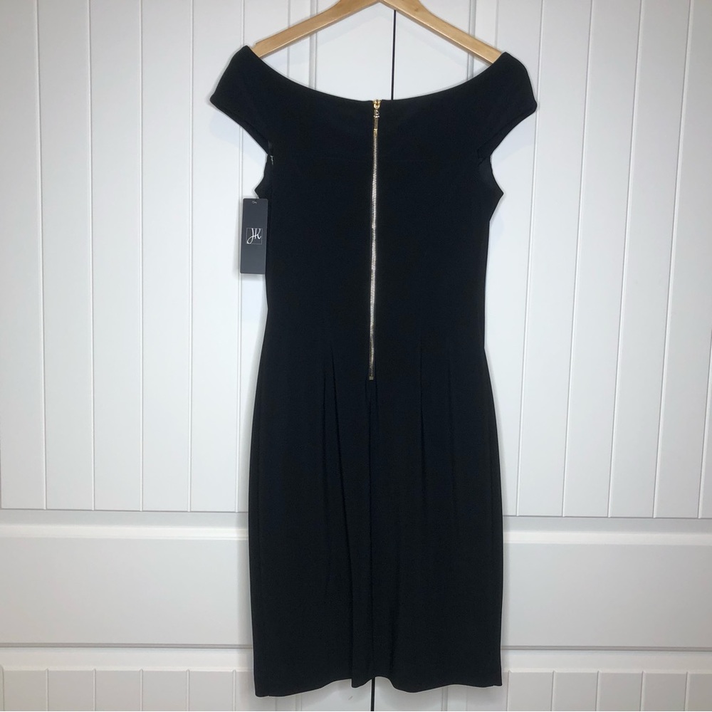NWT JOSEPH RIBKOFF OFF-THE-SHOULDER BLACK AND TAN DRESS WOMENS 10 - Picture 9 of 11